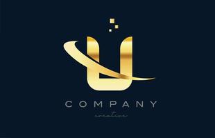gold golden U alphabet letter logo icon design. Creative template for business and company with swoosh vector