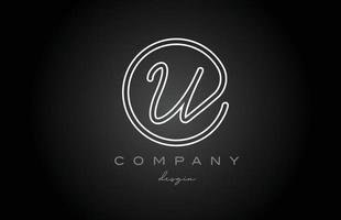 black and white line U alphabet letter logo icon design. Handwritten connected creative template for company and business vector