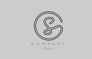 black and grey S alphabet letter logo icon design with line. Handwritten template for business and company vector