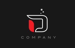 black red line D alphabet letter logo icon. Creative design template for business and company vector