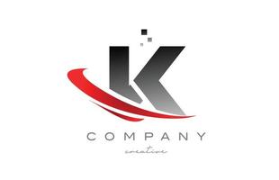 icono del logotipo de la letra del alfabeto k con swoosh rojo. diseño adecuado para un negocio o empresa vector