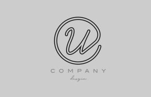 black and grey U alphabet letter logo icon design with line. Handwritten template for business and company vector