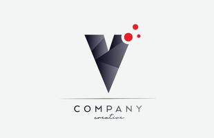 v icono del logotipo de la letra del alfabeto con color gris y punto rojo. diseño adecuado para un negocio o empresa vector