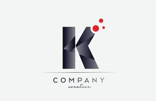 icono del logotipo de la letra del alfabeto k con color gris y punto rojo. diseño adecuado para un negocio o empresa vector