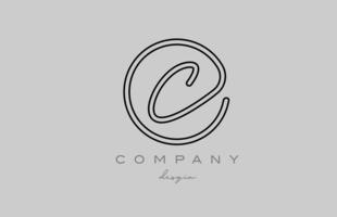 black and grey C alphabet letter logo icon design with line. Handwritten template for business and company vector