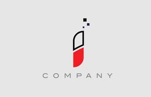 red black line I alphabet letter logo icon. Creative design template for company and business vector