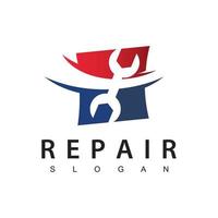 Repair And Service Logo Template Car Garage Design Illustration Using Wrench Icon vector