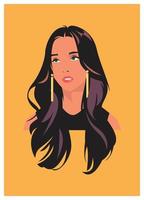 Cute girl portrait with long hairs, abstract portrait, illustration vector