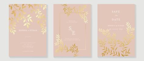 Luxury wedding invitation card background vector. Golden texture botanical floral leaf branch with geometric frame line art template. Design illustration for wedding and vip cover template, banner. vector