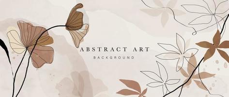 Abstract art background vector. Hand drawn watercolor flowers and line art painting minimal style background. Art design illustration for wallpaper, poster, banner card, print, web and packaging. vector