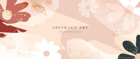 Abstract art background vector. Luxury watercolor flowers with line art and gold ink splatter texture background. Art design illustration for wallpaper, poster, banner card, print, web and packaging. vector