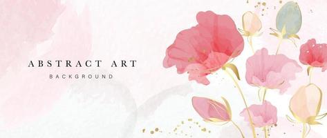 Abstract art background vector. Luxury watercolor botanical flowers with golden ink splatter texture background. Art design illustration for wallpaper, poster, banner card, print, web and packaging. vector