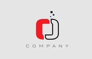 red black line O alphabet letter logo icon. Creative design template for company and business vector