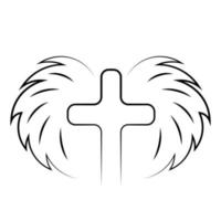 Christian icon Cross and Wings in linear vector