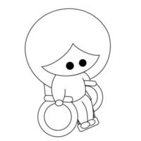 Cartoon cute Blonde girl in a wheelchair in black and white vector