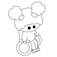 Cartoon cute African girl in a wheelchair in black and white vector