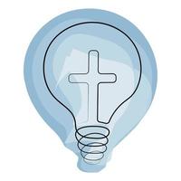 Cross and light bulb in linear in watercolor vector