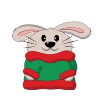 Cute Rabbit on Chrismas sweater. Draw illustration in color vector