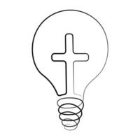 Christian Cross and light bulb in linear vector