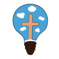 Cross and light bulb with sky in color vector