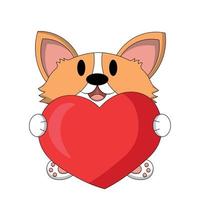 Cute dog Corgi with Heart. Draw illustration in color vector