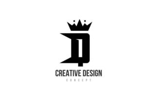 Q black and white alphabet letter logo icon design with king crown and spikes. Template for company and business vector