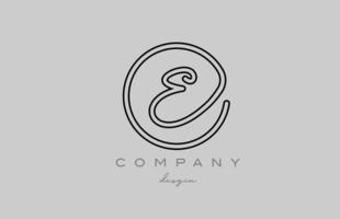 black and grey E alphabet letter logo icon design with line. Handwritten template for business and company vector