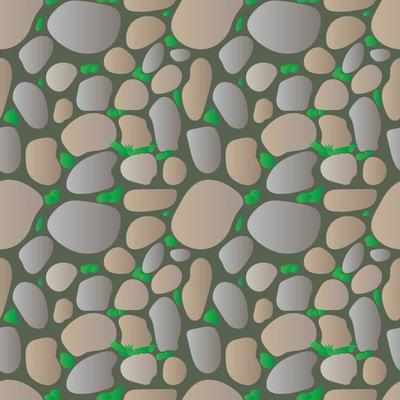 Seamless pattern river stone with moss background for design and decorate. Modern style close up wall stone background, texture, backdrop, tile, wallpaper. Stones vector illustration.