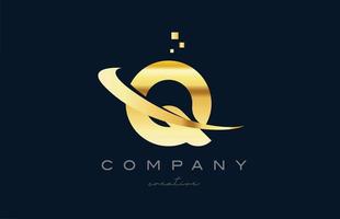 gold golden Q alphabet letter logo icon design. Creative template for business and company with swoosh vector