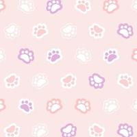 Seamless vector pattern with paw cat on a pink background