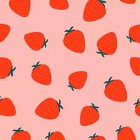 Seamless vector pattern with strawberry on a pink background