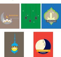 Set vector color illustrations, badges, emblems for Ramadan Kareem.