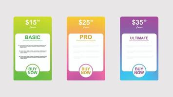 set of pricing table, order, box, button, list for web vector