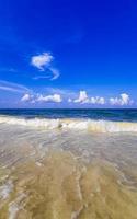 Tropical mexican beach clear turquoise water Playa del Carmen Mexico. photo