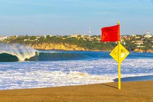 Red flag swimming prohibited high waves in Puerto Escondido Mexico. photo