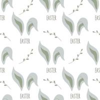 Seamless pattern with bunny ears, willow twigs. Happy Easter. Vector