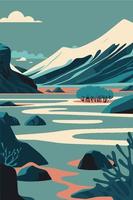 Blue Lagoon, Iceland city travel tourist attraction poster lake mountain nature vector