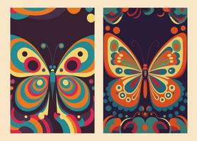 maravillosos fondos de estilo psicodélico o hippie de mariposa. cartel abstracto vector