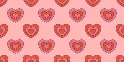 vector retro de patrones sin fisuras con lindos corazones rojos. corazones divertidos sobre fondo rosa. Feliz día de San Valentín. amor y romance.