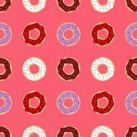 Vector seamless pattern with cute donuts. Colorful sweet icing doughnuts.