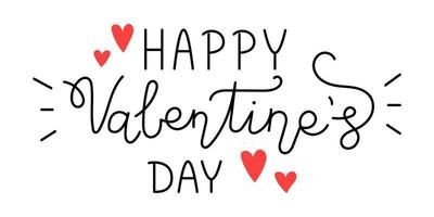 Vector love handwritten lettering phrase and hearts. Happy Valentines day text. Romantic quotes for greeting cards, banners and other design.