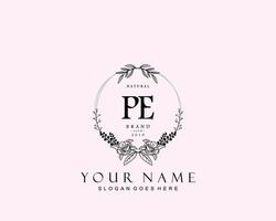 Initial PE beauty monogram and elegant logo design, handwriting logo of initial signature, wedding, fashion, floral and botanical with creative template. vector