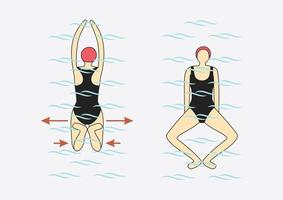 Perform chest to eg movements in the arrow position. Breaststroke with legs on the back. Paths must cross the surface of the water. vector