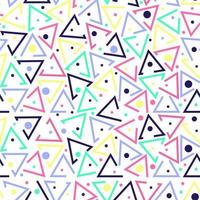 Colorful seamless pattern. Circles, dots and stylized triangles. Fun colorful line doodle shape background. Abstract wrapping paper, print, textile, fabric. vector