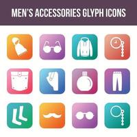 Unique men's accessories vector glyph icon set