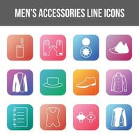 Unique men's accessories vector line icon set