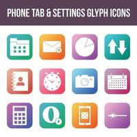 Unique phone tab settings vector glyph icon set