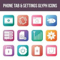 Unique phone tab settings vector glyph icon set