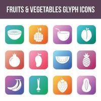 conjunto de iconos de glifo de vector de frutas vegetales únicos