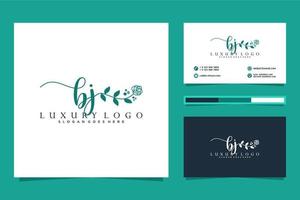 colecciones iniciales de logotipo femenino bj y vector premium de plantilla de tarjeta de visita